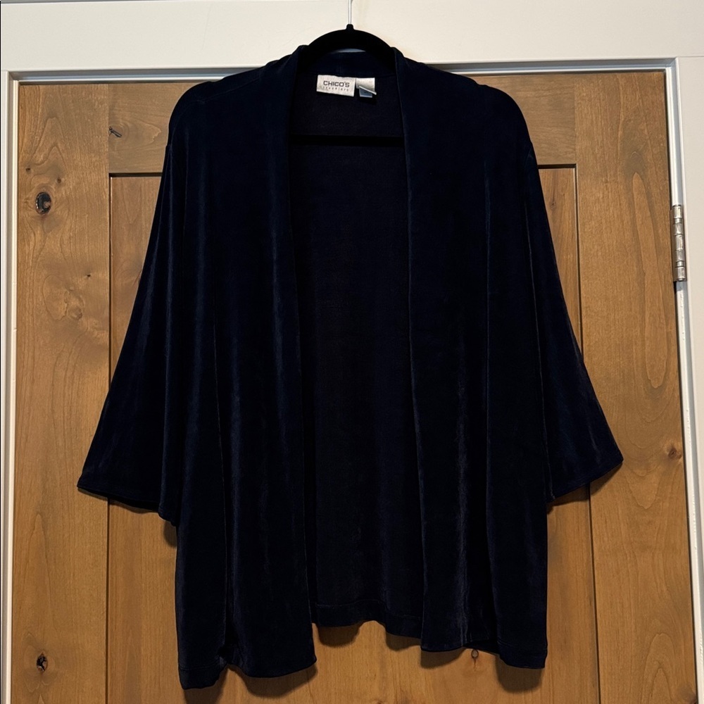 Chico's Travelers Open Front Navy blue Slinky Cardigan Womens XL/3 flowey Travel